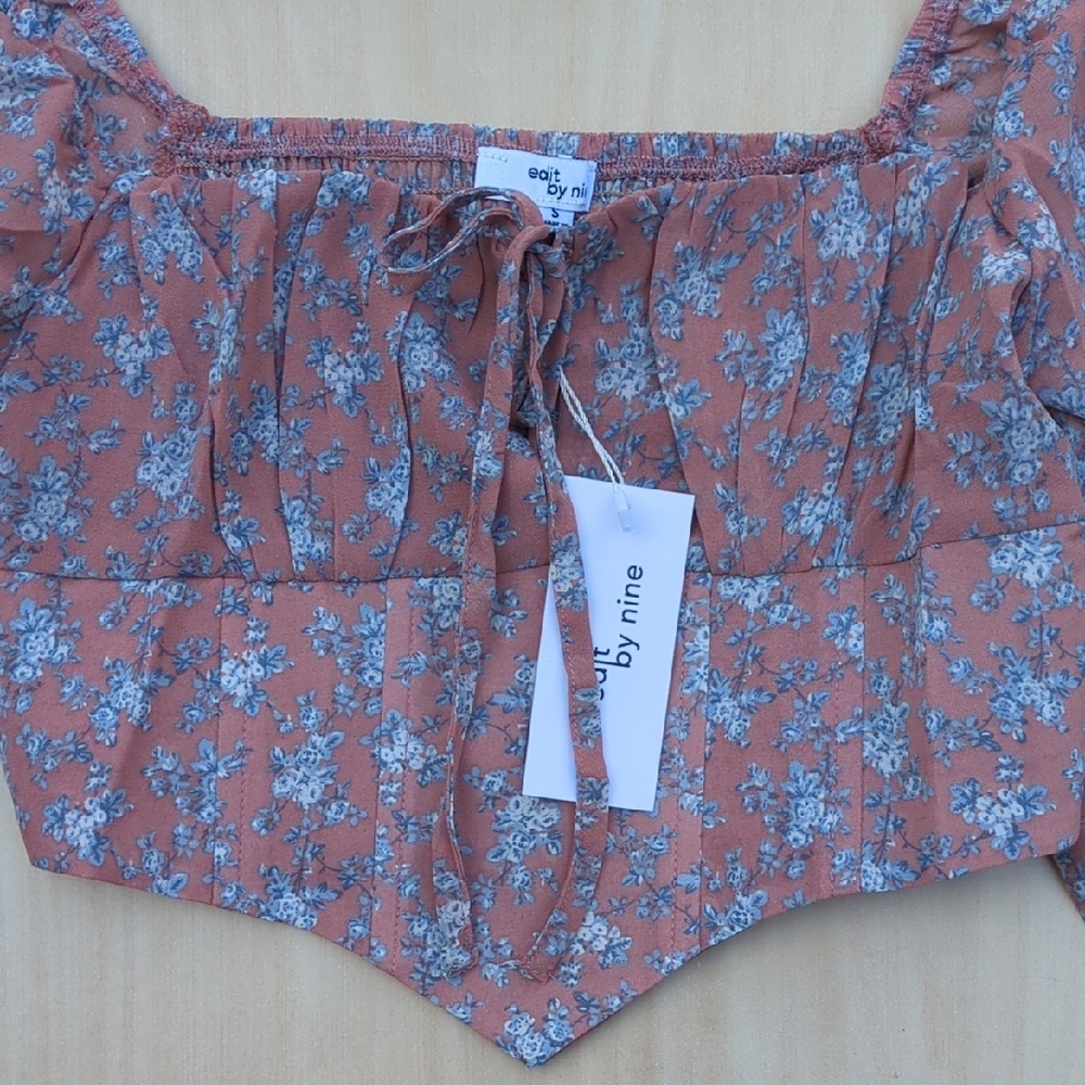 Edit By Nine Floral Pink Cropped Long Sleeve Top - Picture 5 of 15